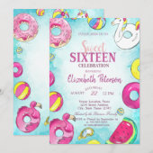 Flamingo Unicorn Summer Pool Sweet 16 Party Kaart (Voorkant / Achterkant)