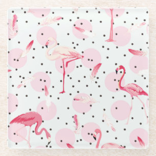 Flamingo-veren op poka-dots 2 glazen onderzetter