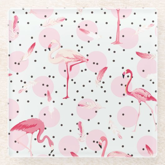 Flamingo-veren op poka-dots 2 glazen onderzetter (Voorkant)