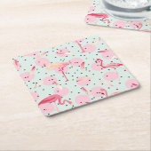 Flamingo-veren op poka-dots 2 kartonnen onderzetters (Schuin)