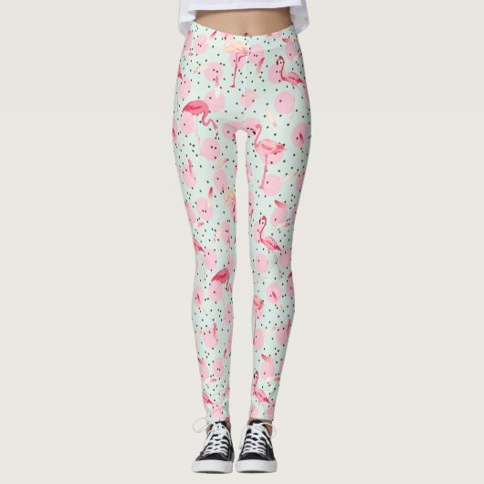 Flamingo-veren op poka-dots 2 leggings (Voorkant)