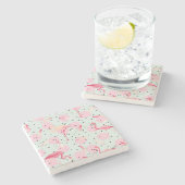 Flamingo-veren op poka-dots 2 stenen onderzetter (Zijkant)