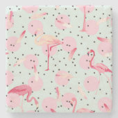 Flamingo-veren op poka-dots 2 stenen onderzetter (Voorkant)