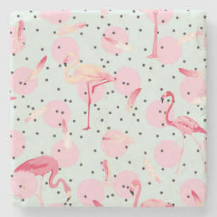 Flamingo-veren op poka-dots 2 stenen onderzetter