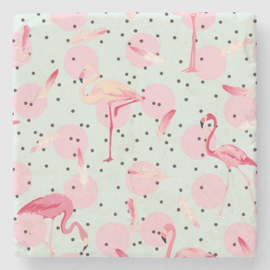 Flamingo-veren op poka-dots 2 stenen onderzetter (Voorkant)