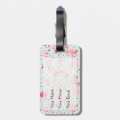 Flamingo-veren op pokadots bagagelabel (Achterkant verticaal)