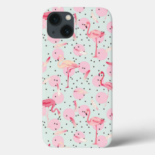 Flamingo-veren op pokadots iPhone 13 hoesje