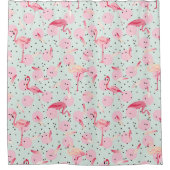 Flamingo-veren op pokadots douchegordijn (Voorkant)