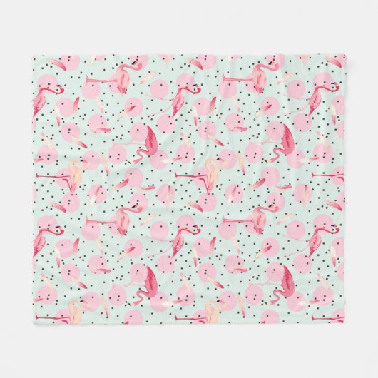 Flamingo-veren op pokadots fleece deken (Voorkant (Horizontaal))
