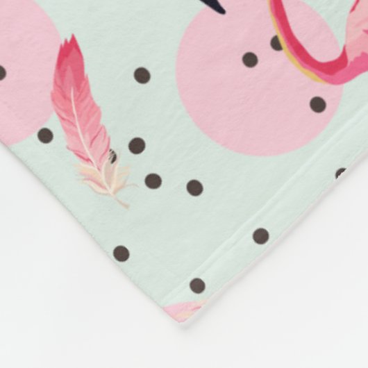 Flamingo-veren op pokadots fleece deken (Hoek)