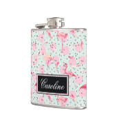 Flamingo-veren op pokadots | Jouw namen toevoegen Heupfles (Links)