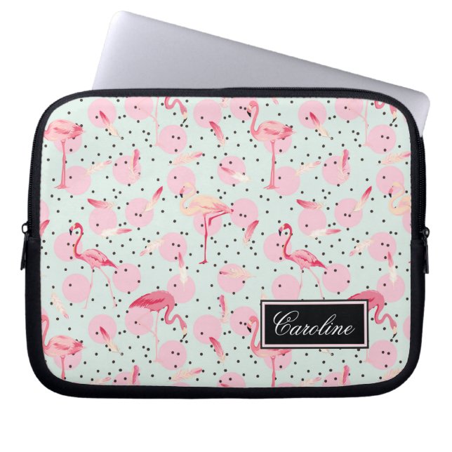 Flamingo-veren op pokadots | Jouw namen toevoegen Laptop Sleeve (Voorkant)