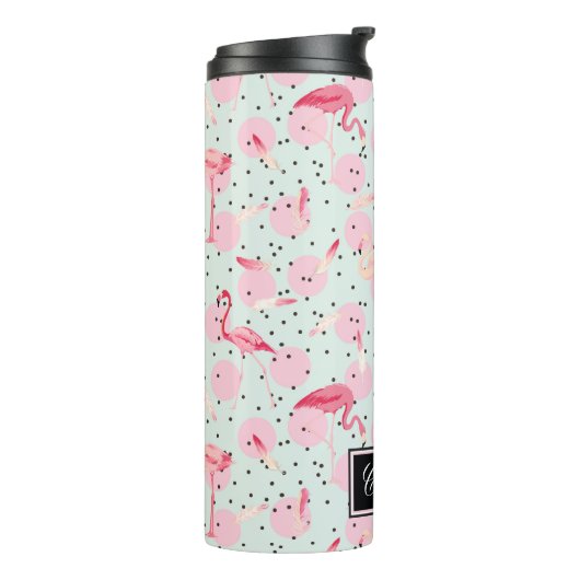 Flamingo-veren op pokadots | Jouw namen toevoegen Thermosbeker (Gedraaid links)