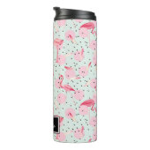 Flamingo-veren op pokadots | Jouw namen toevoegen Thermosbeker (Geroteerd rechts)