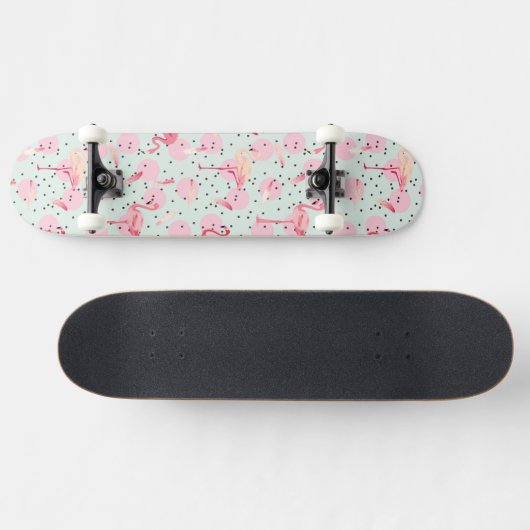 Flamingo-veren op pokadots skateboard (Horizontaal)
