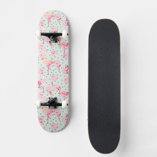 Flamingo-veren op pokadots skateboard (Voorkant)