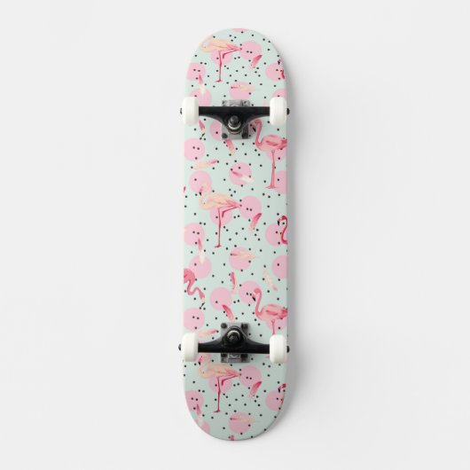 Flamingo-veren op pokadots skateboard (Voorkant)