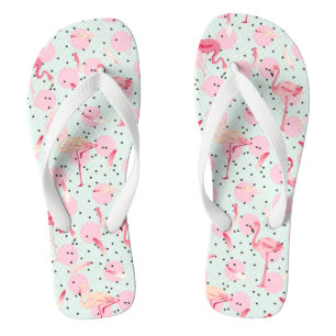Flamingo-veren op pokadots teenslippers