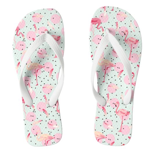 Flamingo-veren op pokadots teenslippers (Voetbed)