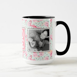 Flamingo veren op polka dots   LIEFDE met foto's Mok