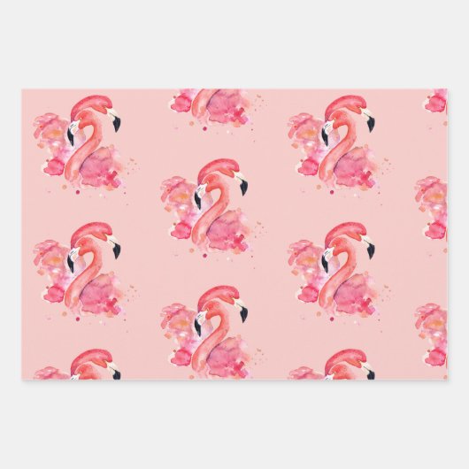 Flamingo & veren wrapping papier set van 3 inpakpapier vel (Voorkant 3)