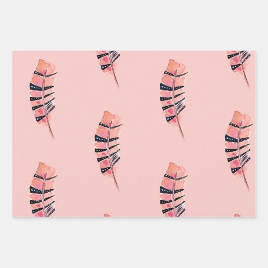 Flamingo & veren wrapping papier set van 3 inpakpapier vel (Voorkant)