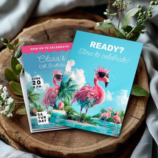 Flamingo Verjaardag Beach Bash Extravaganza Kaart