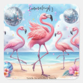 Flamingo Verjaardag Beach Party Vierkante Sticker (Voorkant)