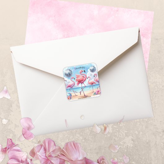 Flamingo Verjaardag Beach Party Vierkante Sticker