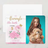 Flamingo Verjaardag Foto uitnodiging (Voorkant / Achterkant)