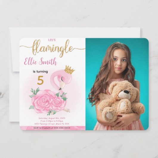 Flamingo Verjaardag Foto uitnodiging (Voorkant)
