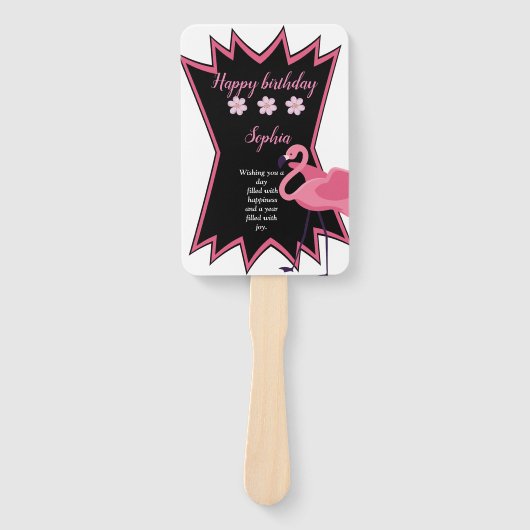 Flamingo verjaardag handwaaier (Voorkant)