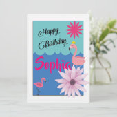Flamingo verjaardag kaart (Staand voorkant)