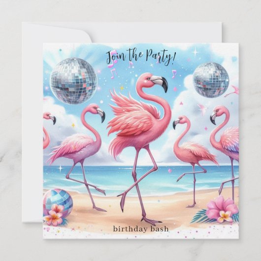 Flamingo Verjaardag Strand Party uitnodiging (Voorkant)