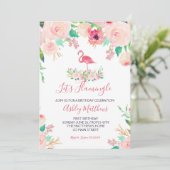 Flamingo Verjaardag Uitnodiging, Flamingo Douche Kaart (Staand voorkant)