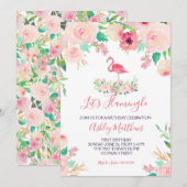 Flamingo Verjaardag Uitnodiging, Flamingo Douche Kaart (Voorkant / Achterkant)