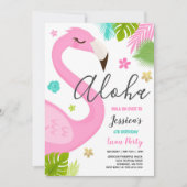 Flamingo Verjaardag Uitnodiging Hawaiian Luau Part (Voorkant)