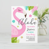 Flamingo Verjaardag Uitnodiging Hawaiian Luau Part (Staand voorkant)