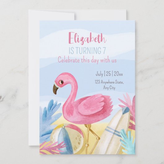 Flamingo Verjaardag uitnodiging, Pool Party verjaa Kaart (Voorkant)