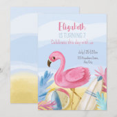 Flamingo Verjaardag uitnodiging, Pool Party verjaa Kaart (Voorkant / Achterkant)