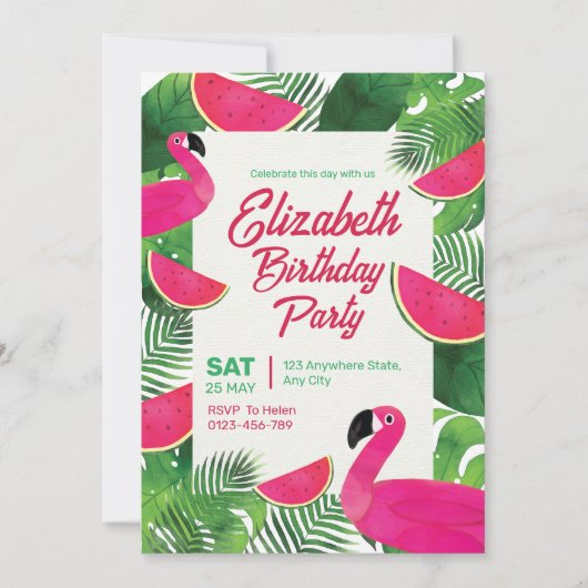 Flamingo Verjaardag uitnodiging, Pool Party verjaa Kaart (Voorkant)