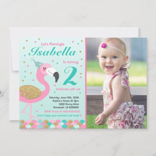 Flamingo Verjaardag Uitnodiging Topical Pool Party (Voorkant)
