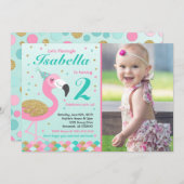 Flamingo Verjaardag Uitnodiging Topical Pool Party (Voorkant / Achterkant)