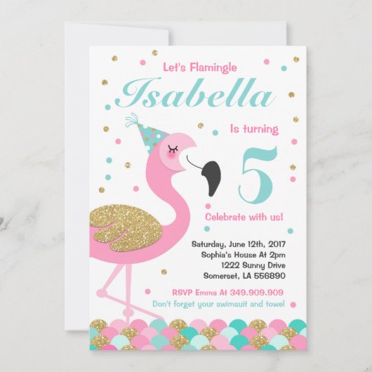 Flamingo Verjaardag Uitnodiging Topical Pool Party (Voorkant)