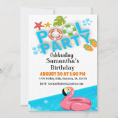 Flamingo verjaardags zwembadfeest uitnodiging (Voorkant)