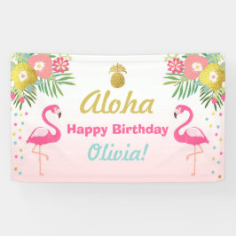 Flamingo verjaardagsbanner Tropical Luau Pineapple Spandoek