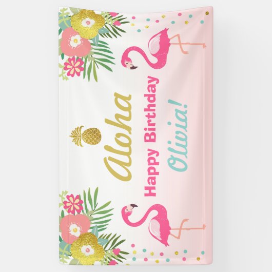 Flamingo verjaardagsbanner Tropical Luau Pineapple Spandoek (Verticaal)
