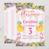 Flamingo verjaardagsfeestje uitnodiging ananas (Voorkant / Achterkant)