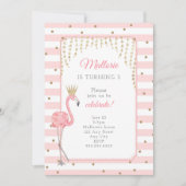 Flamingo verjaardagsfeestje uitnodiging, roze goud kaart (Voorkant)