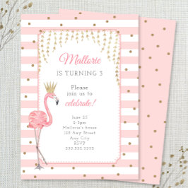 Flamingo verjaardagsfeestje uitnodiging, roze goud kaart